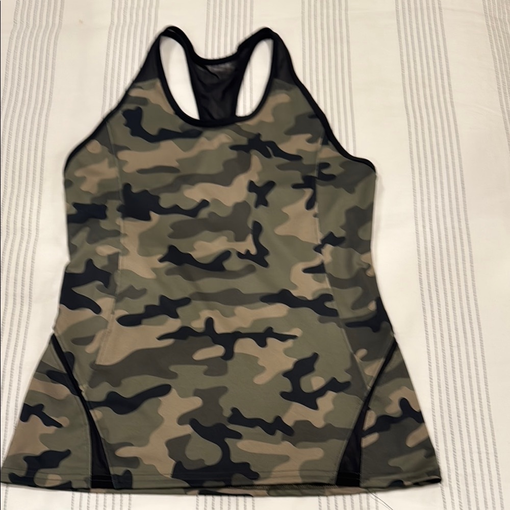 Green and Brown Fitted Sleeveless Tank Top
